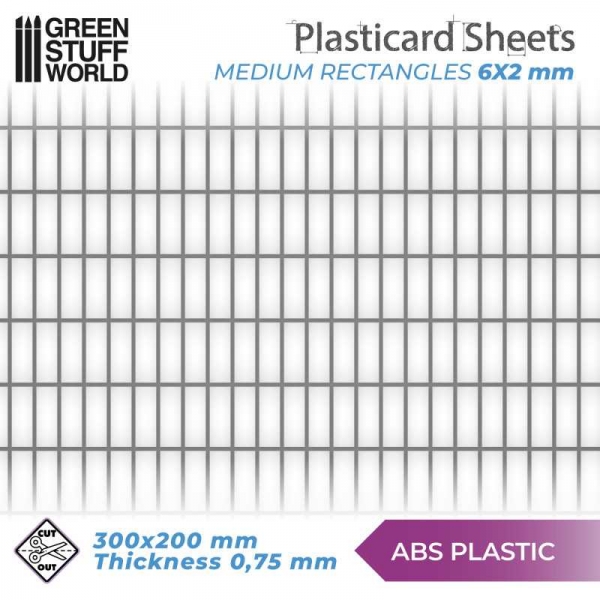 Green Stuff World: ABS Plasticard - MEDIUM RECTANGLES Textured Sheet - A4