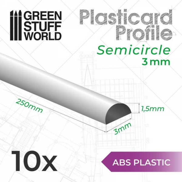 Green Stuff World: ABS Plasticard - Profile SEMICIRCLE 3 mm
