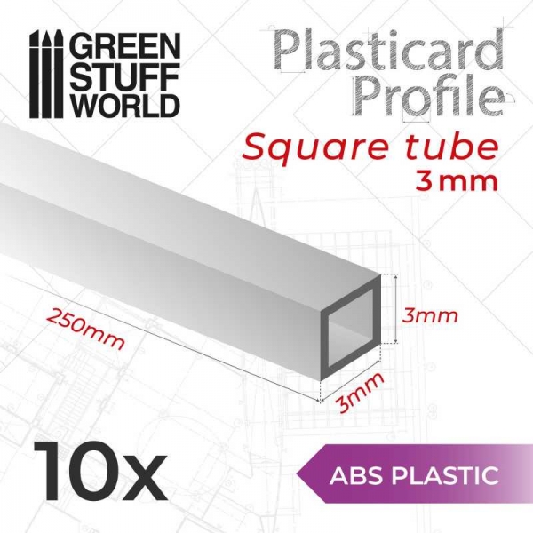 Green Stuff World: ABS Plasticard - Profile SQUARED TUBE 3 mm