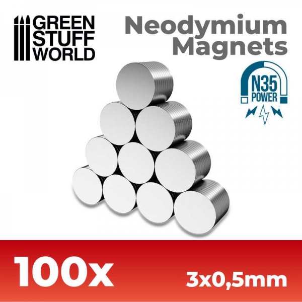 Green Stuff World: Neodymium Magnets 3x0'5mm - 100 units (N35)
