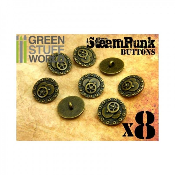 Green Stuff World: 8x Steampunk Buttons BOLTS and GEARS - Bronze