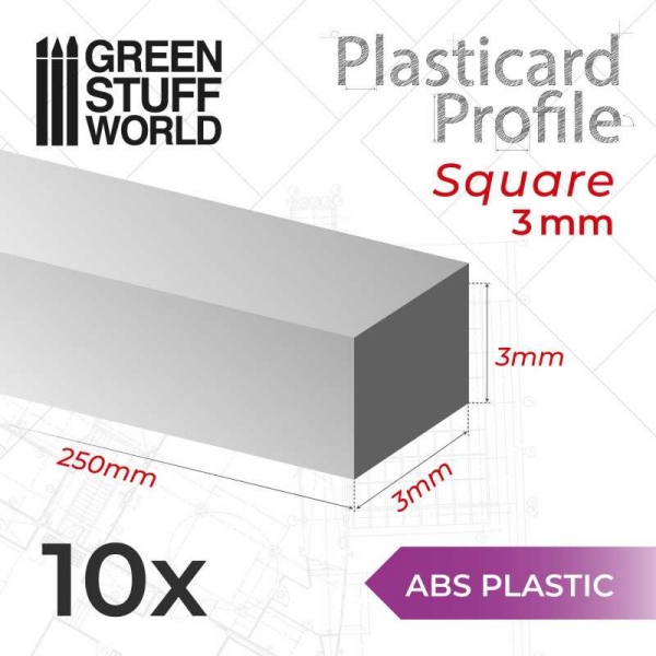 Green Stuff World: ABS Plasticard - Profile SQUARED ROD 3 mm