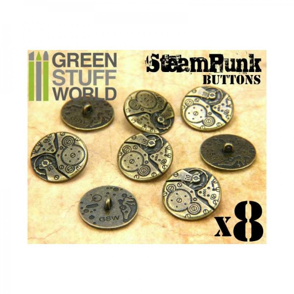 Green Stuff World: 8x Steampunk Buttons WATCH MOVEMENTS - Bronze
