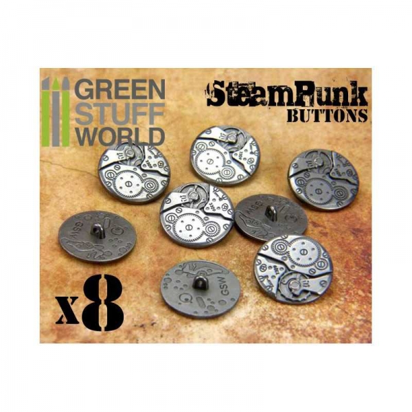 Green Stuff World: 8x Steampunk Buttons WATCH MOVEMENTS - Silver