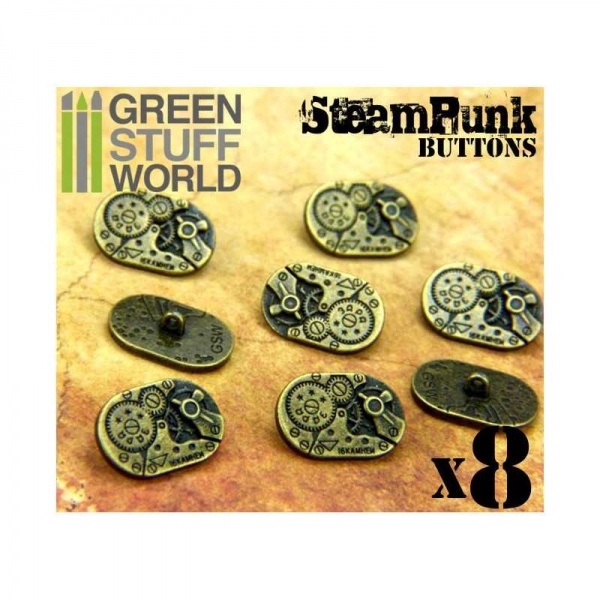 Green Stuff World: 8x Steampunk Oval Buttons WATCH MOVEMENTS - Bronze
