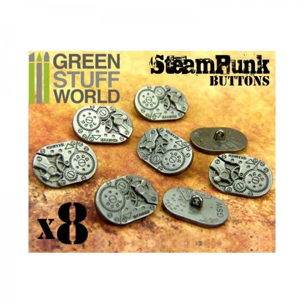 Green Stuff World: 8x Steampunk Oval Buttons WATCH MOVEMENTS - Silver