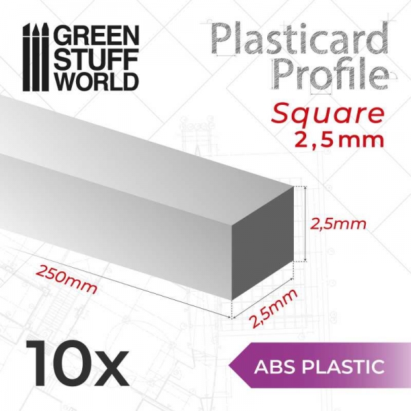 Green Stuff World: ABS Plasticard - Profile SQUARED ROD 2.5mm