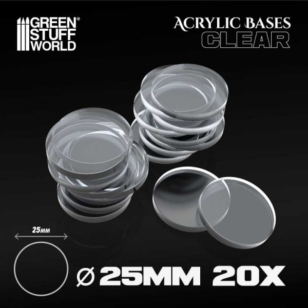Green Stuff World: Acrylic Bases - Round 25 mm CLEAR