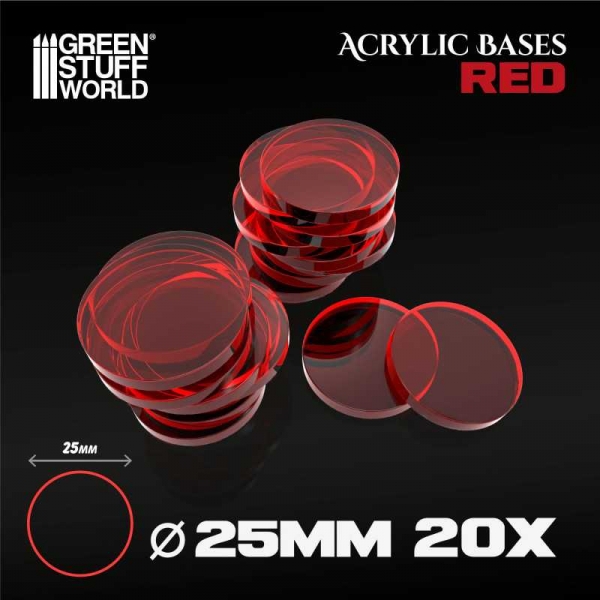 Green Stuff World: Acrylic Bases - Round 25 mm CLEAR RED