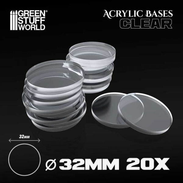 Green Stuff World: Acrylic Bases - Round 32 mm CLEAR