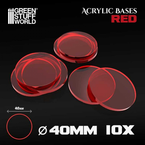 Green Stuff World: Acrylic Bases - Round 40 mm CLEAR RED