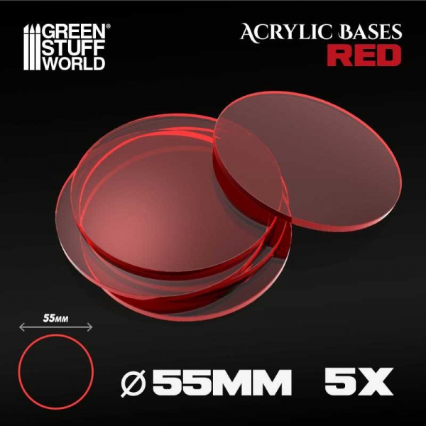 Green Stuff World: Acrylic Bases - Round 55 mm CLEAR RED
