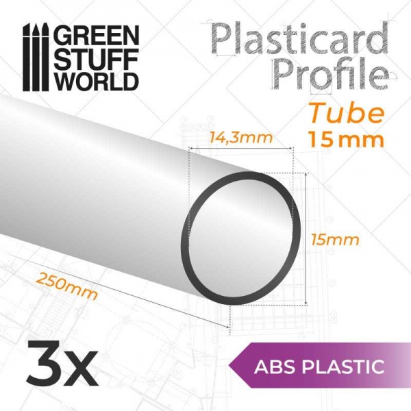Green Stuff World: ABS Plasticard - Profile TUBE 15mm PIPELINE