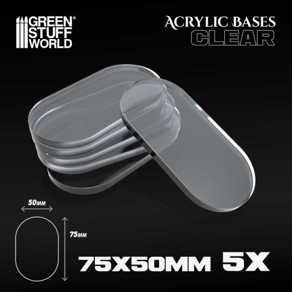 Green Stuff World: Acrylic Bases - Oval Pill 75x50mm CLEAR