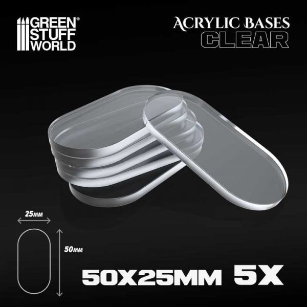 Green Stuff World: Acrylic Bases - Oval Pill 50x25mm CLEAR