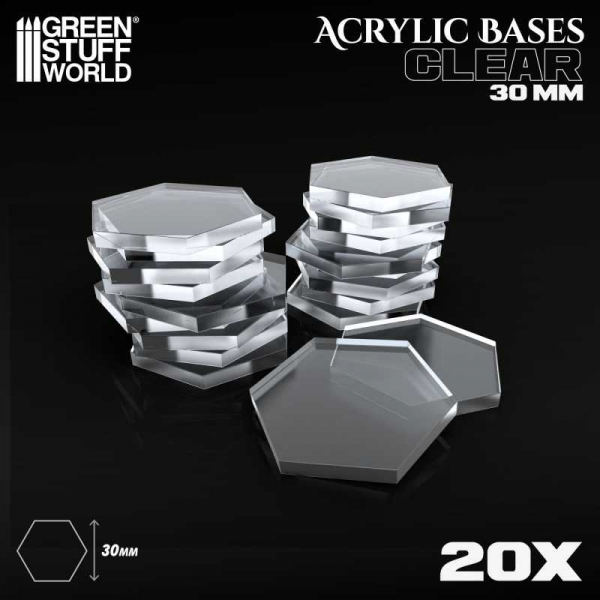 Green Stuff World: Acrylic Bases - Hexagonal 30 mm CLEAR