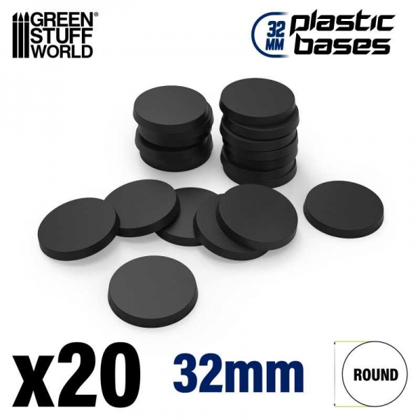 Green Stuff World: Plastic Bases - Round 32mm BLACK