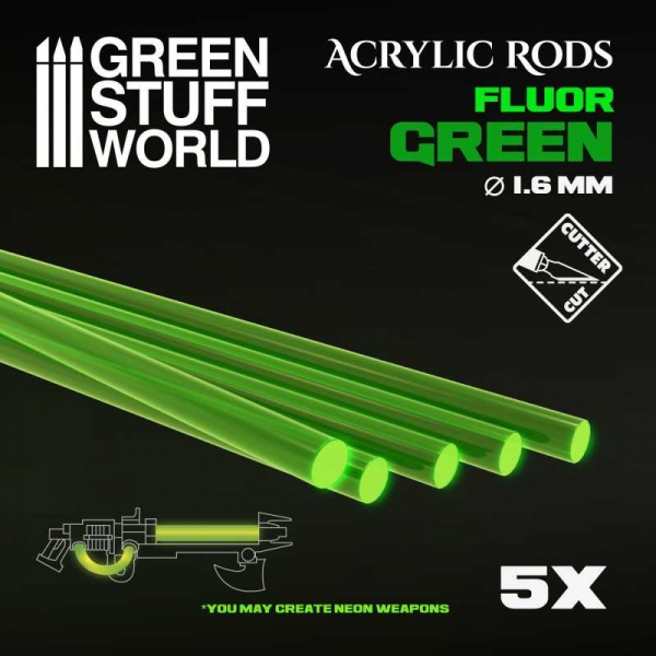 Green Stuff World: Acrylic Rods - Round 1.6 mm Fluor GREEN