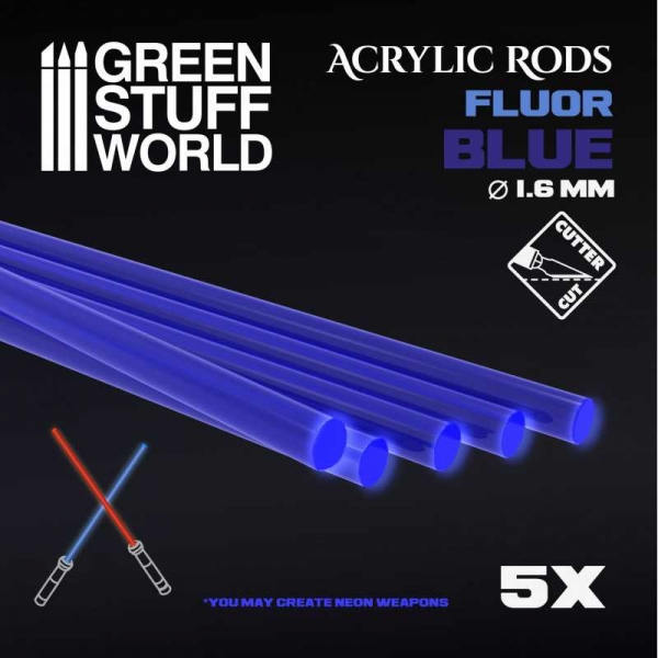 Green Stuff World: Acrylic Rods - Round 1.6 mm Fluor BLUE