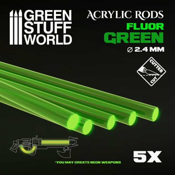 Green Stuff World: Acrylic Rods - Round 2.4 mm Fluor GREEN