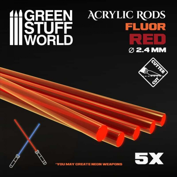 Green Stuff World: Acrylic Rods - Round 2.4 mm Fluor RED-ORANGE