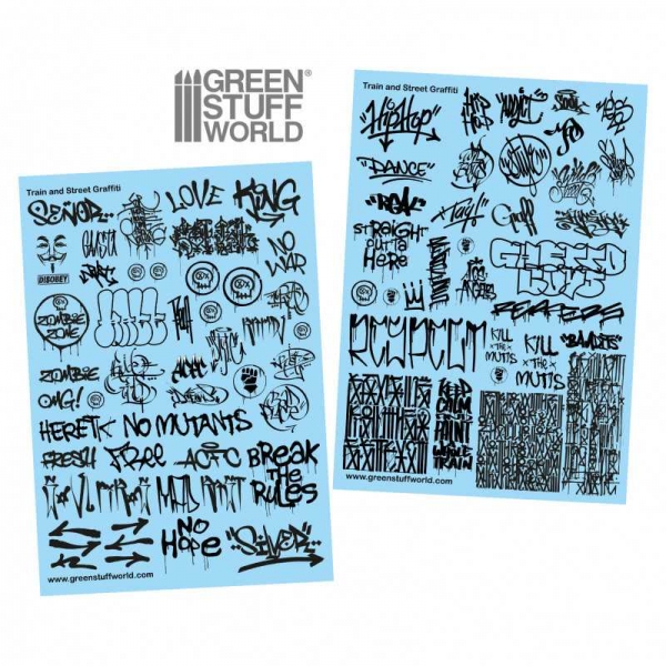 Green Stuff World: Waterslide Decals - Train and Graffiti Mix - Black