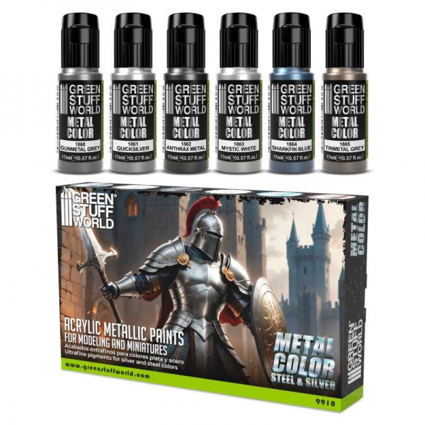 Green Stuff World: Metallic Paints Set - Silver