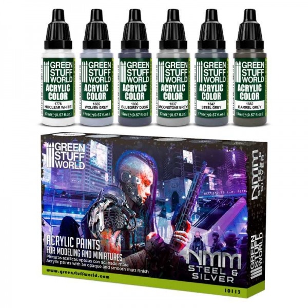 Green Stuff World: Paint Set - NMM Steel and Silver