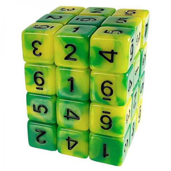 Green Stuff World: 36x D6 12mm Dice - Lime Swirl