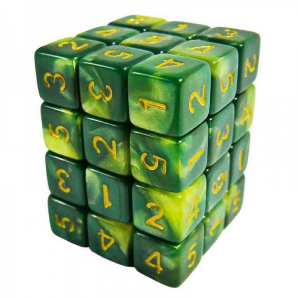 Green Stuff World: 36x D6 12mm Dice - Green Swirl