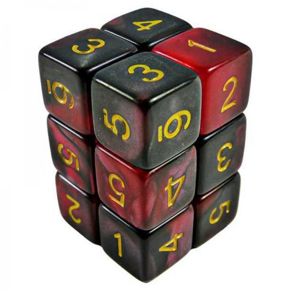 Green Stuff World: 12x D6 16mm Dice - Red Swirl