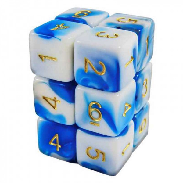 Green Stuff World: 12x D6 16mm Dice - Blue White