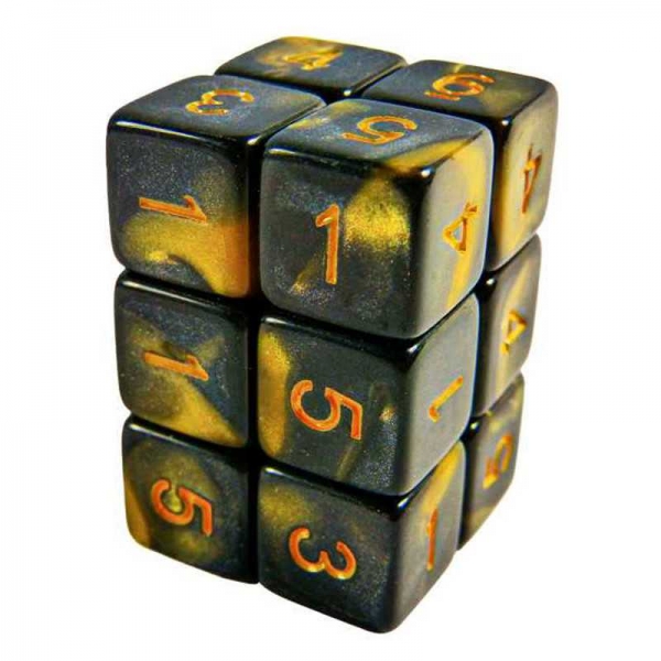 Green Stuff World: 12x D6 16mm Dice - Amber Swirl
