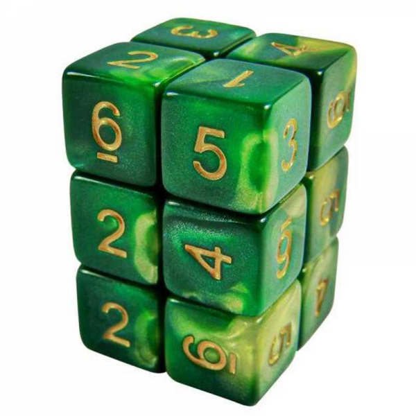 Green Stuff World: 12x D6 16mm Dice - Green Swirl