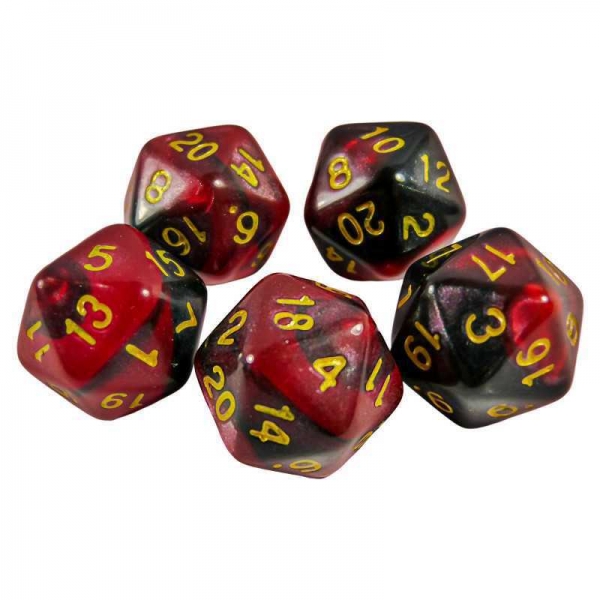 Green Stuff World: 5x D20 20mm Dice - Red Swirl