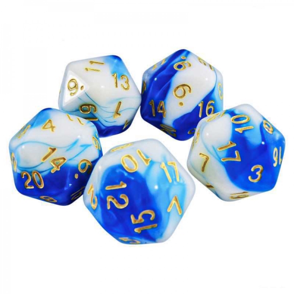 Green Stuff World: 5x D20 20mm Dice - Blue White