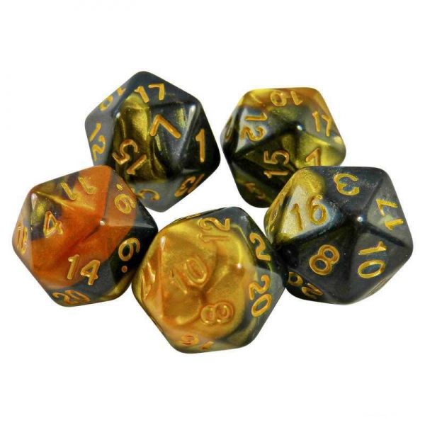 Green Stuff World: 5x D20 20mm Dice - Amber Swirl
