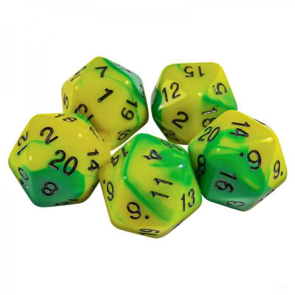 Green Stuff World: 5x D20 20mm Dice - Lime Swirl