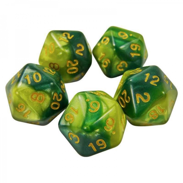 Green Stuff World: 5x D20 20mm Dice - Green Swirl