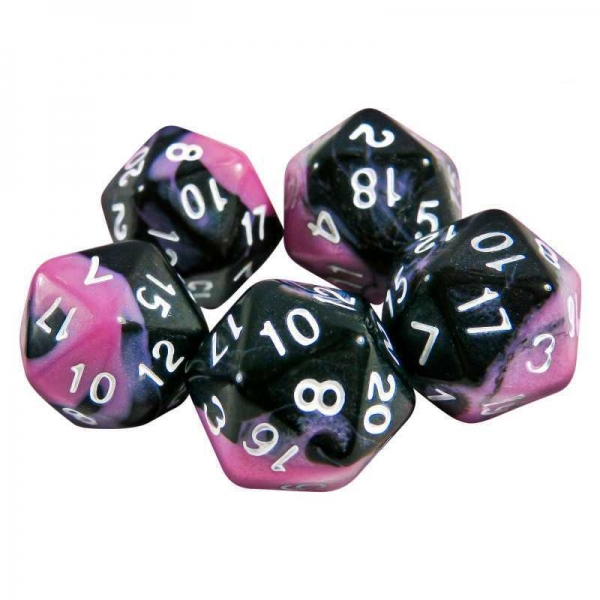 Green Stuff World: 5x D20 20mm Dice - Pink Swirl
