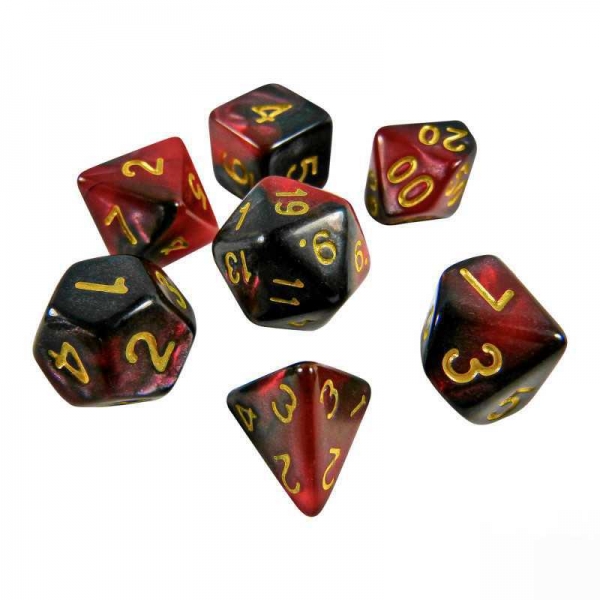 Green Stuff World: 7x Mix 16mm Dice - Red Swirl