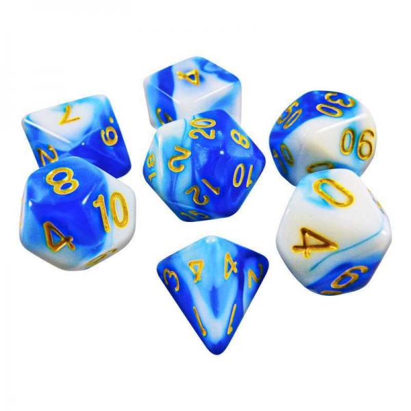 Green Stuff World: 7x Mix 16mm Dice - Blue White