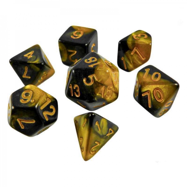 Green Stuff World: 7x Mix 16mm Dice - Amber Swirl