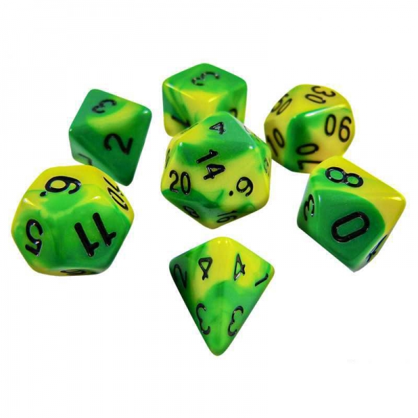 Green Stuff World: 7x Mix 16mm Dice - Lime Swirl