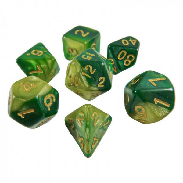 Green Stuff World: 7x Mix 16mm Dice - Green Swirl