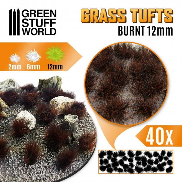 Green Stuff World: Grass TUFTS - 12mm self-adhesive - BURNT