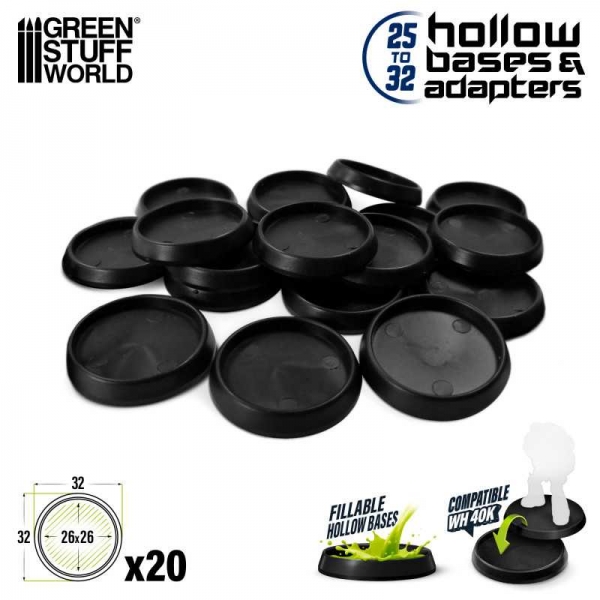 Green Stuff World: Hollow Plastic Bases - BLACK 32mm