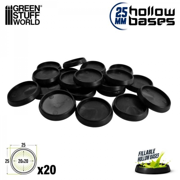 Green Stuff World: Hollow Plastic Bases - BLACK 25mm