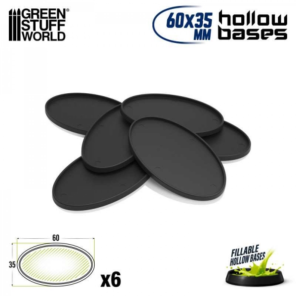 Green Stuff World: Hollow Plastic Bases - BLACK Oval 60x35mm