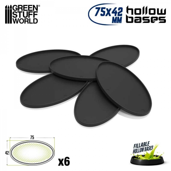 Green Stuff World: Hollow Plastic Bases - BLACK Oval 75x42mm